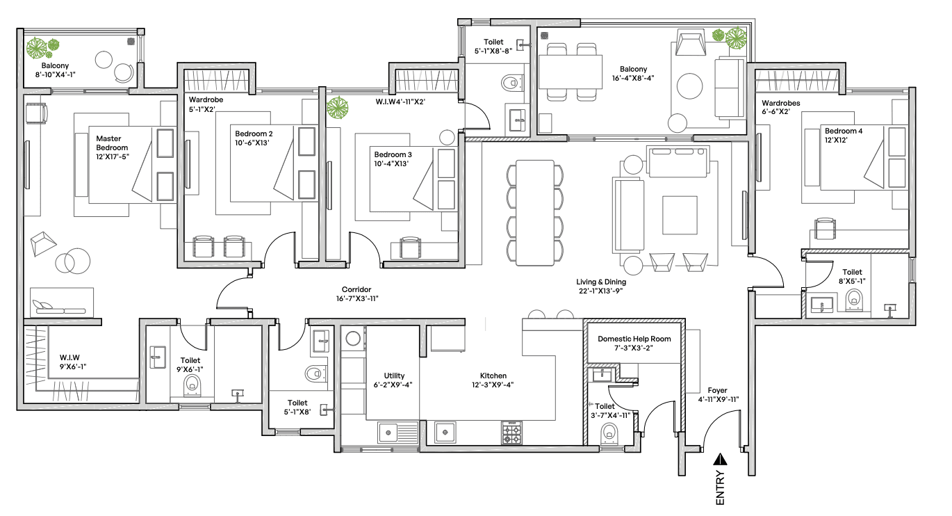 4 BHK + Maid Floor Plan