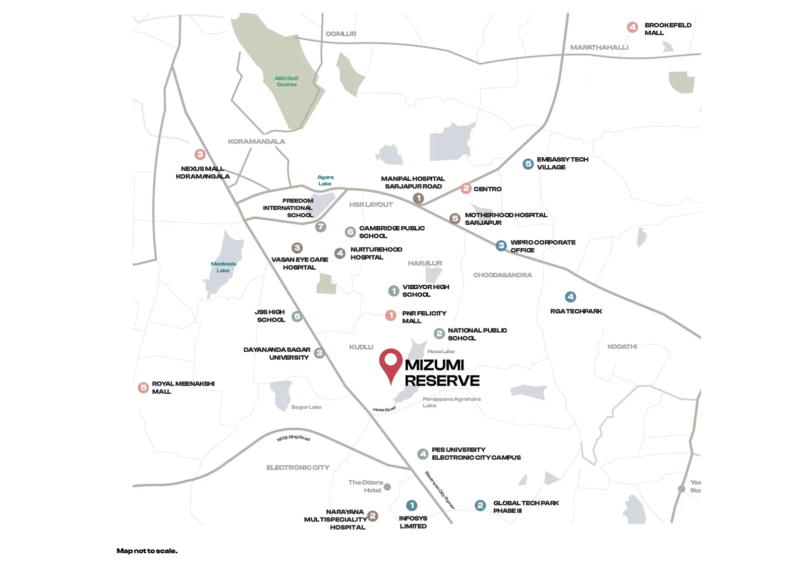 Assetz Mizumi Reserve connectivity map, south-east Bengaluru